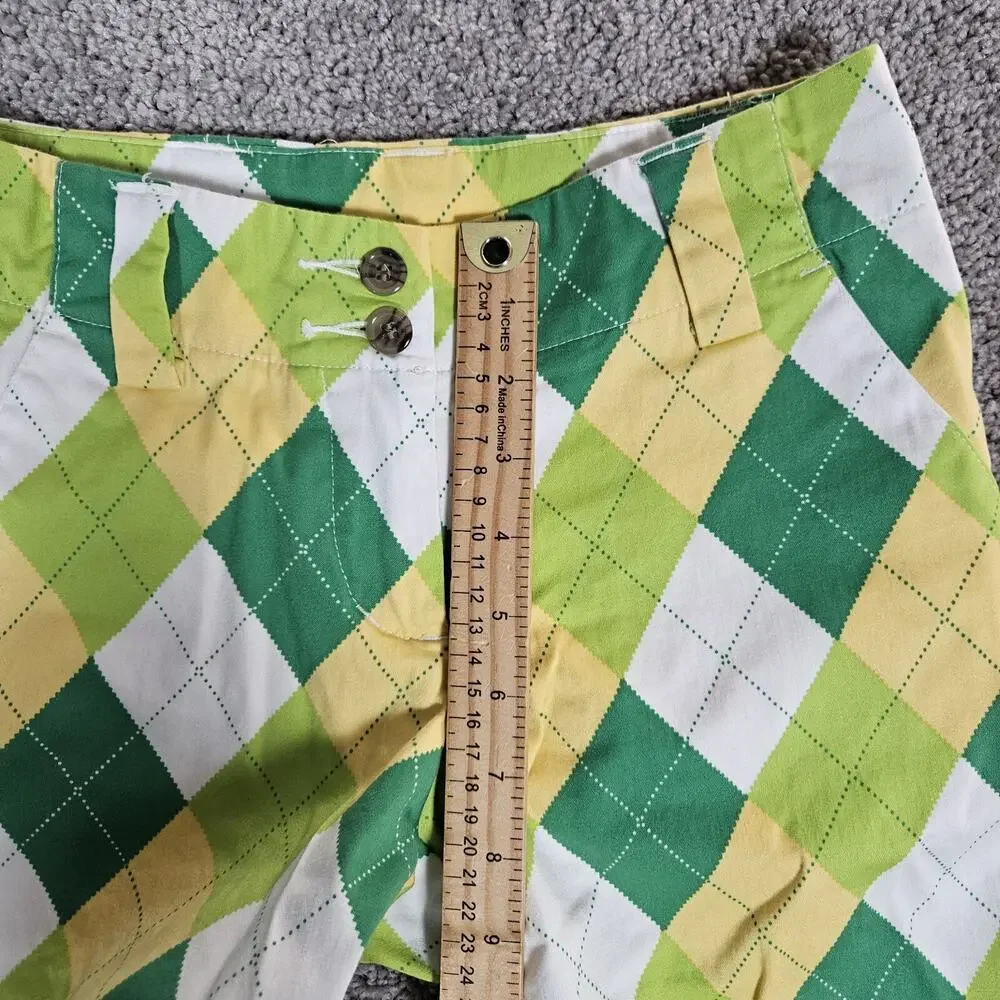 Loudmouth Shorts Womens 0 Kelly Green Argyle Golf A Tisket A Tasket Preppy - Picture 8 of 12
